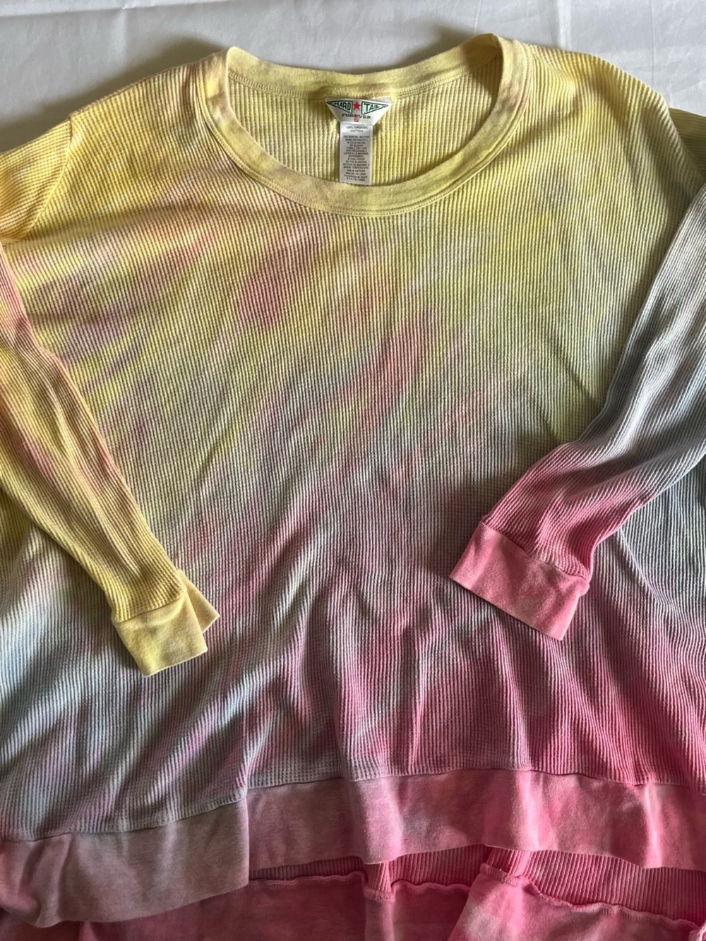 Hard Tail Long Sleeve Tie-Dye Top in Yellow and Pink